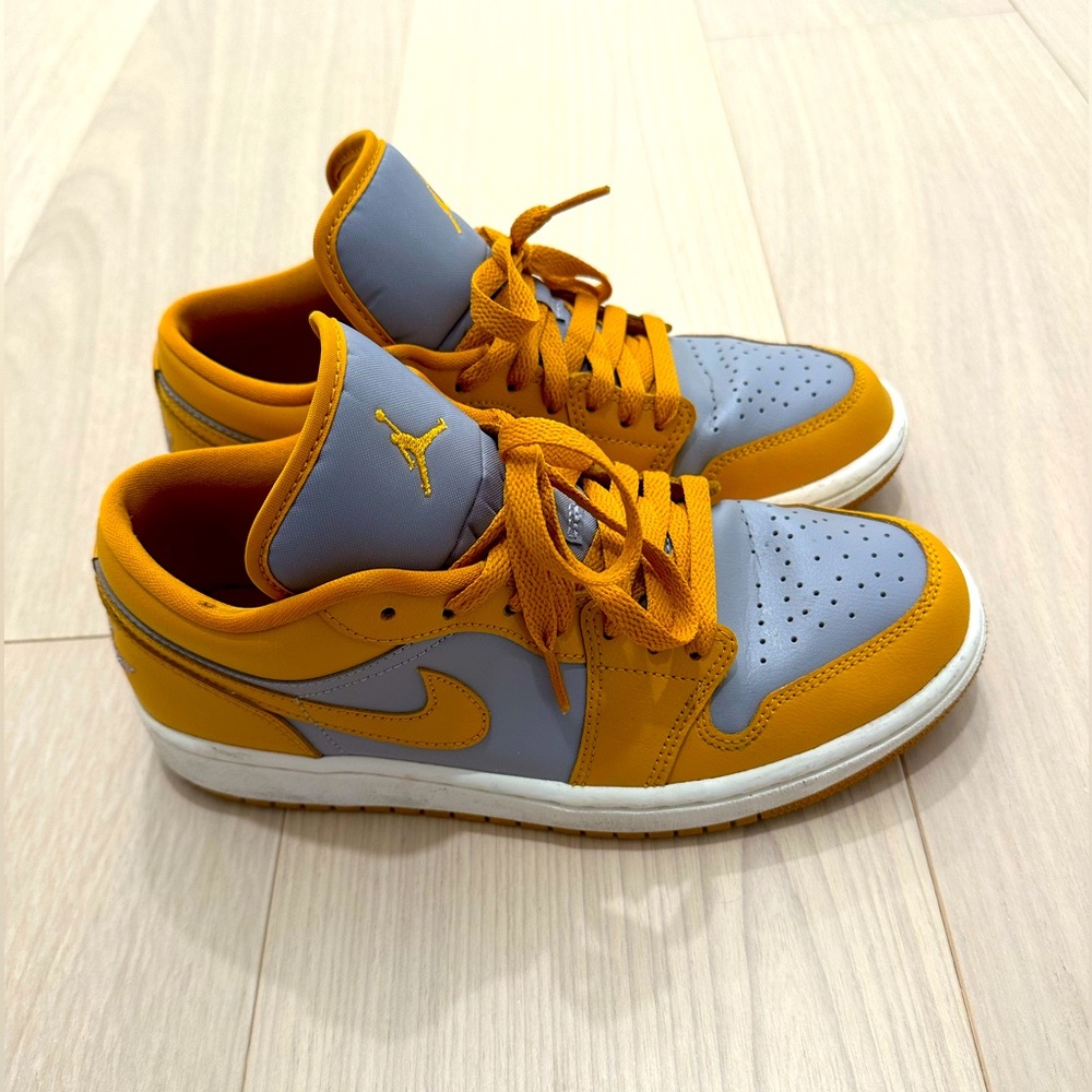 Like New Nike Air Jordan 1 Low sneakers! Gold and gray. Size 8, women.